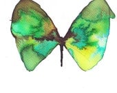 turquoise and bright green butterfly. original watercolour painting