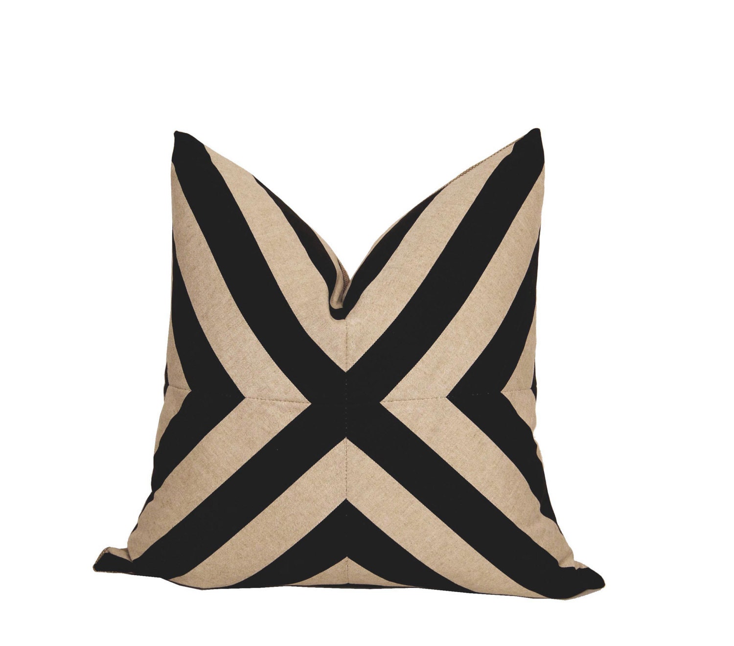 Black and Natural Linen Patchwork X Pillow