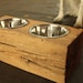 Wood Dog Dish Holder reclaimed  barn beam 2 BOWL MEDIUM