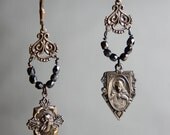 Vintage assemblage earrings religious medals vintage religious  assemblage jewelry - Simple Vintage by French Feather Designs.