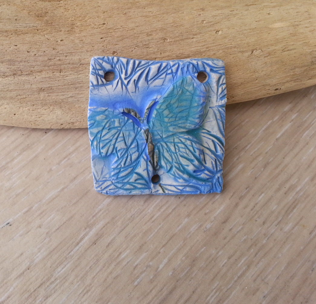 Summer Butterfly  ceramic pendant art bead