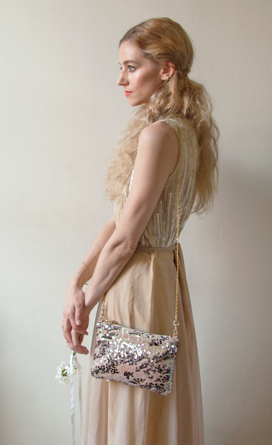 MERMAID Sequin Shoulder Bag. Blush and Silver Sequin Wedding Purse.