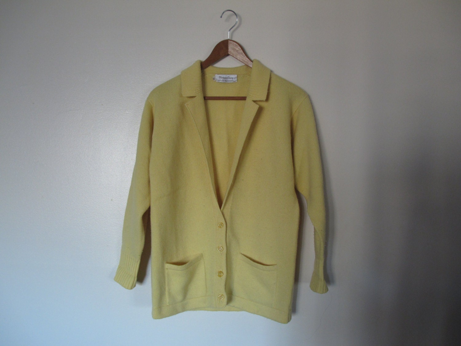 vintage 100% wool mustard yellow shawl collar cardigan XS S small M v-neck grandpa cardigan pockets XS S M