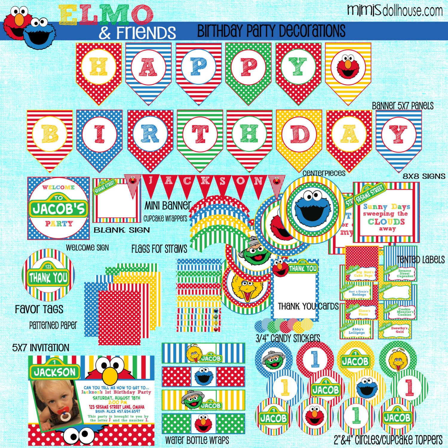 Sesame Street Decorations- Printable Sesame Street Party Birthday Party Decorations- Elmo Party Decorations PDF/JPEG Il_570xn