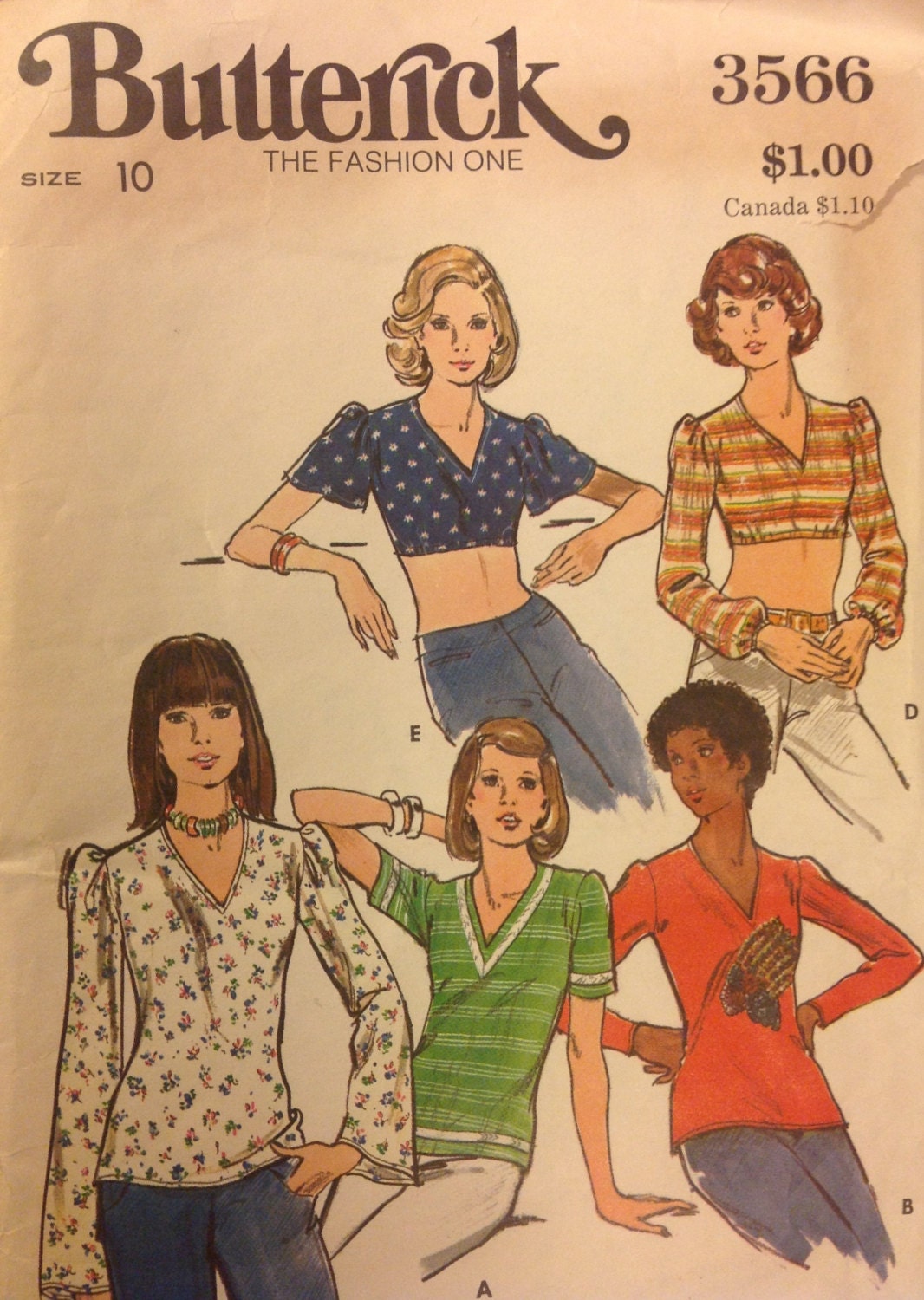 Butterick 3566 ladies misses size 10 halter top midriff top RETRO Vintage Sewing Pattern 70s pattern