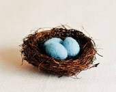 Blue Robin Eggs in Twig Nest - Large - Woodland Nature Waldorf Inspired Home Decor All Natural Wool Felt Gift Educational Toy Decorations