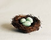 Mint Green Eggs in Twig Nest - Large - Woodland Nature Waldorf Inspired Home Decor All Natural Wool Felt Gift Educational Toy Decorations