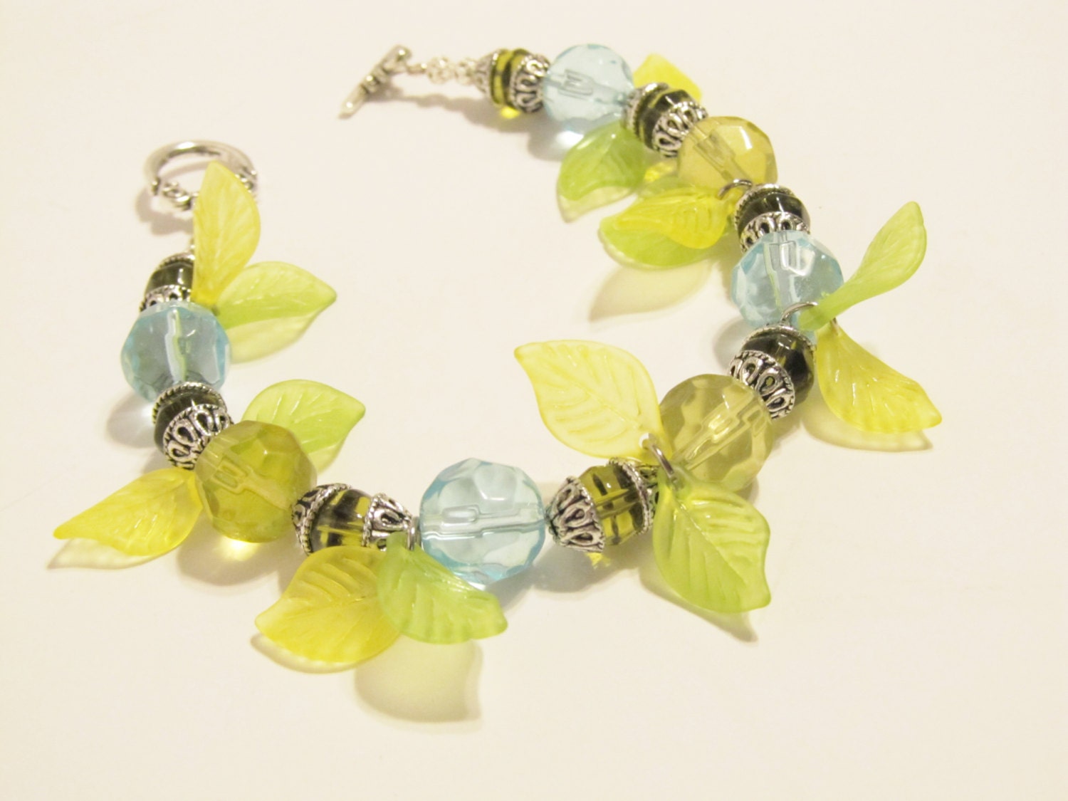Springtime Bracelet in Blue, Green and Yellow Faceted Glass