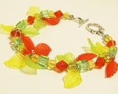 Bright Summer Bracelet - Green, Red & Yellow Crystals and Leaves Bracelet