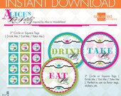 Alice in Wonderland Inspired Tea Party Printable Favor Tag - Eat Me - Drink Me - Take Me - DIY Print - Alice's Tea Party - Instant Download Il_170x135