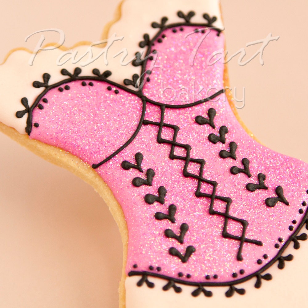Glitter Pink & Black Lingerie Cookie Favors - Burlesque Bachelorette Corset Wedding Party Favors // 1 doz. // Bridesmaid gift Wedding Shower