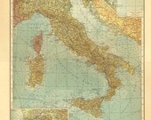 Map Italy 1922 Lithograph Antique Print