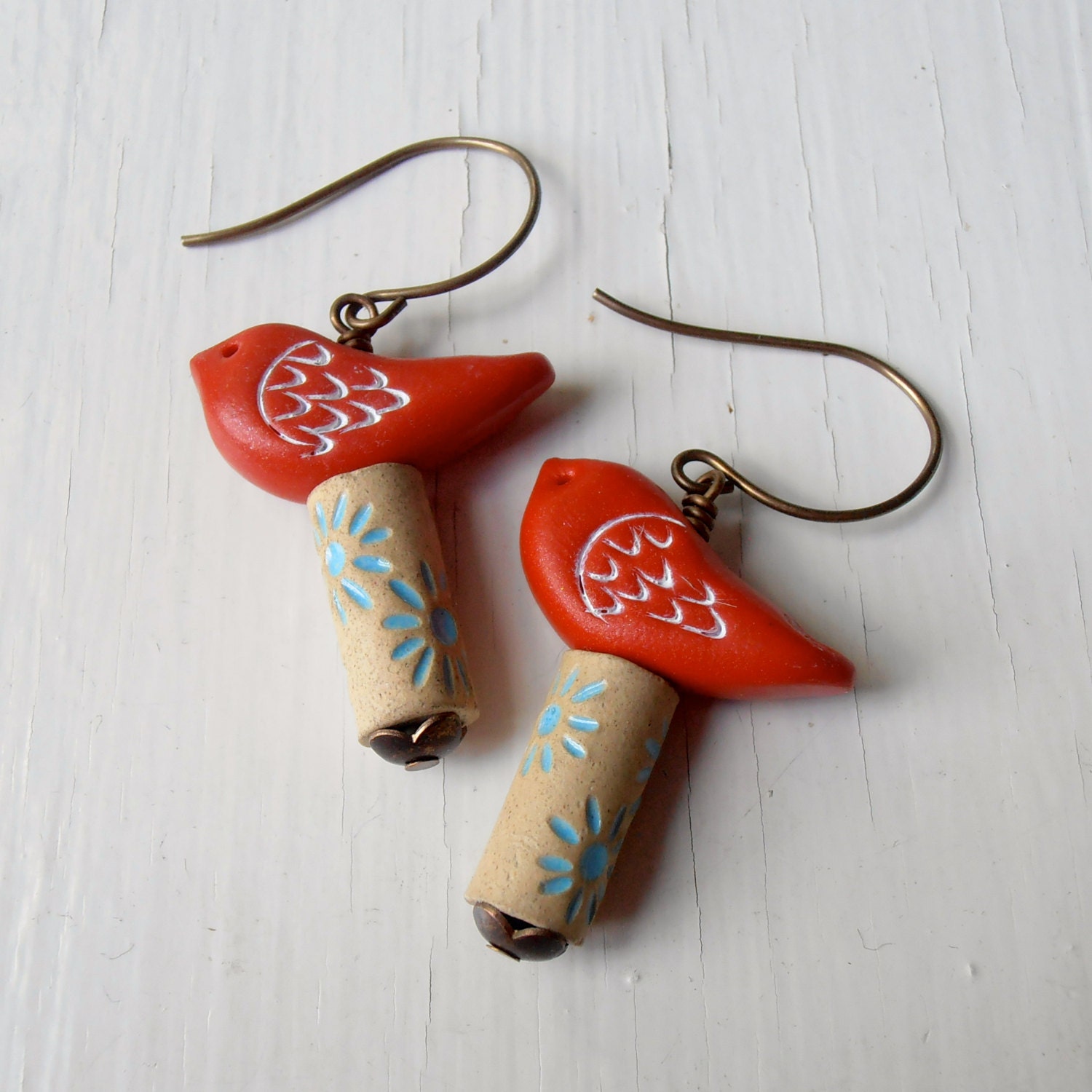On Top - handmade earrings, bird earrings, coral earrings, polymer earrings, ceramic earrings, unusual jewellery, bird jewelry
