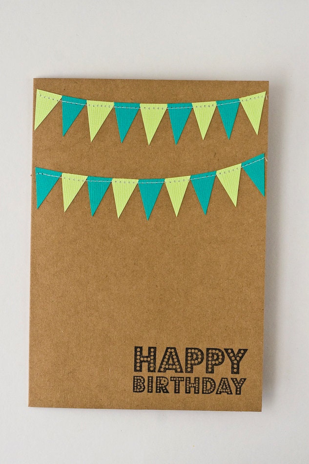 Birthday Card with Bunting Flag in Green and Blue