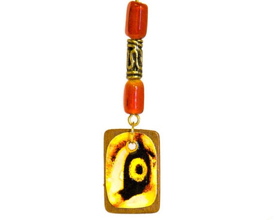 Cat Pendant. Lion Eye Picture on wood. Cat jewelry. Cat necklace.