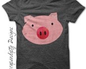 Pink Pig Iron on Transfer - Farm Animals Iron on Tshirt PDF / Girls Pig Shirt / DIY Hippie Baby Clothes / Kids Boys Clothing Top IT25-C