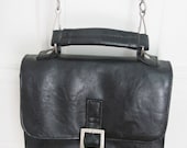 SALE, vintage shoulder bag, leather handbag, black handbag,90s handbag, grunge, hipster, black leather, strap,