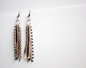 Genuine Leather  and Flashy Chain Metallic Gold and Black Dangle Earrings by Cre8tivesoul