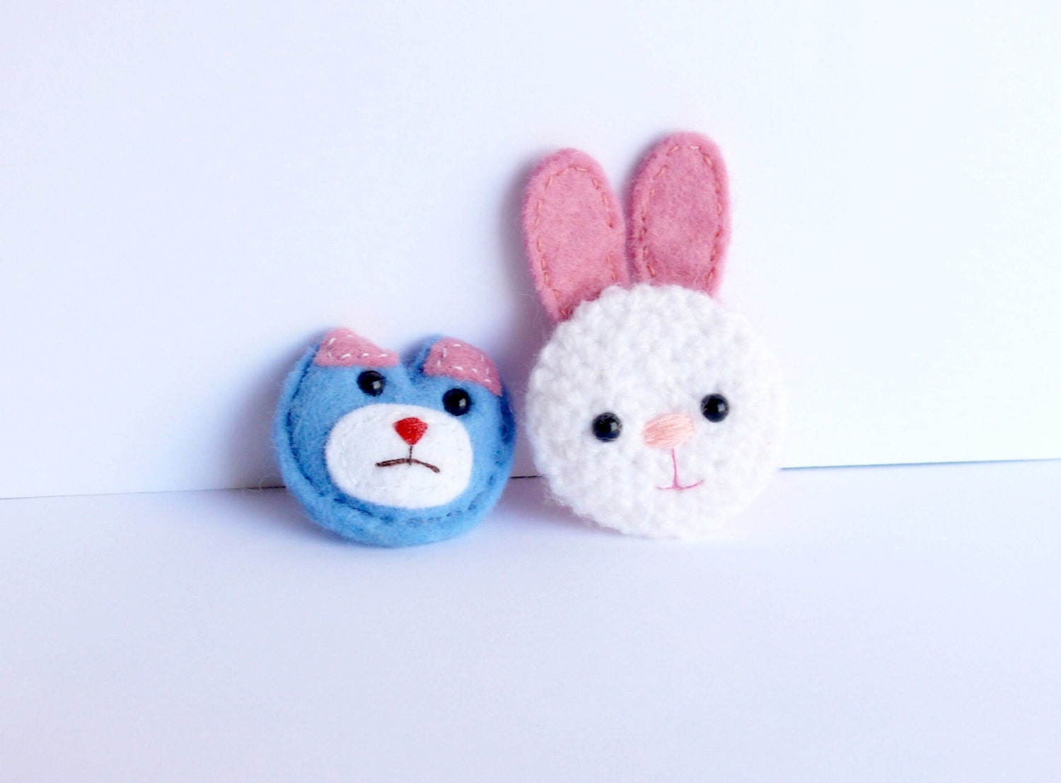 Cat brooch & bunny crochet brooch- Set of Two, art doll cute brooch, gift ideas