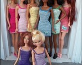 Crochet Barbie Clothes Spaghetti Strap Mini Dress with Applique -- CHOOSE YOUR COLOR