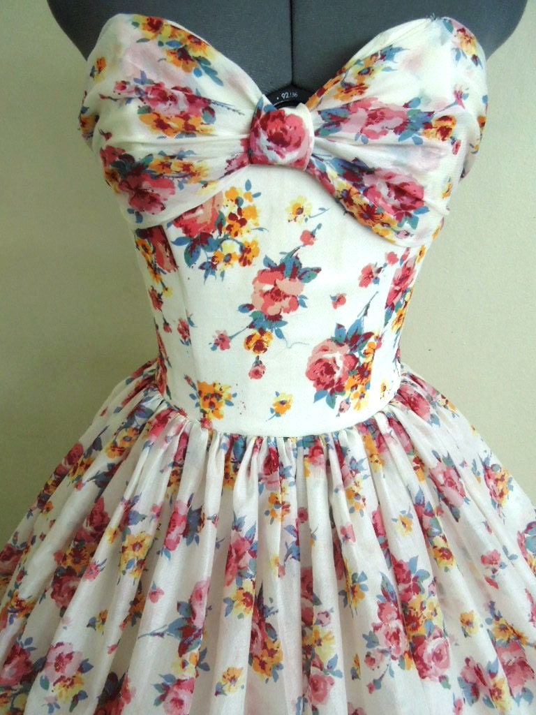 Beautiful 50s inspired cocktail dress made from adorable floral cotton, all sizes are welcome.