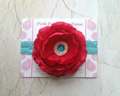 Baby headbands - Baby girl headband - Newborn headbands - Red & Aqua baby hairbows - Dr Suess Headband - Cat in the Hat Hairbow