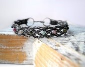 Braided Celtic Bracelet - Silver Wire Wrapping - Rainbow Tourmalines - Natural Gemsntones - Fairytale Fantasy Pagan - Unique Hand Made
