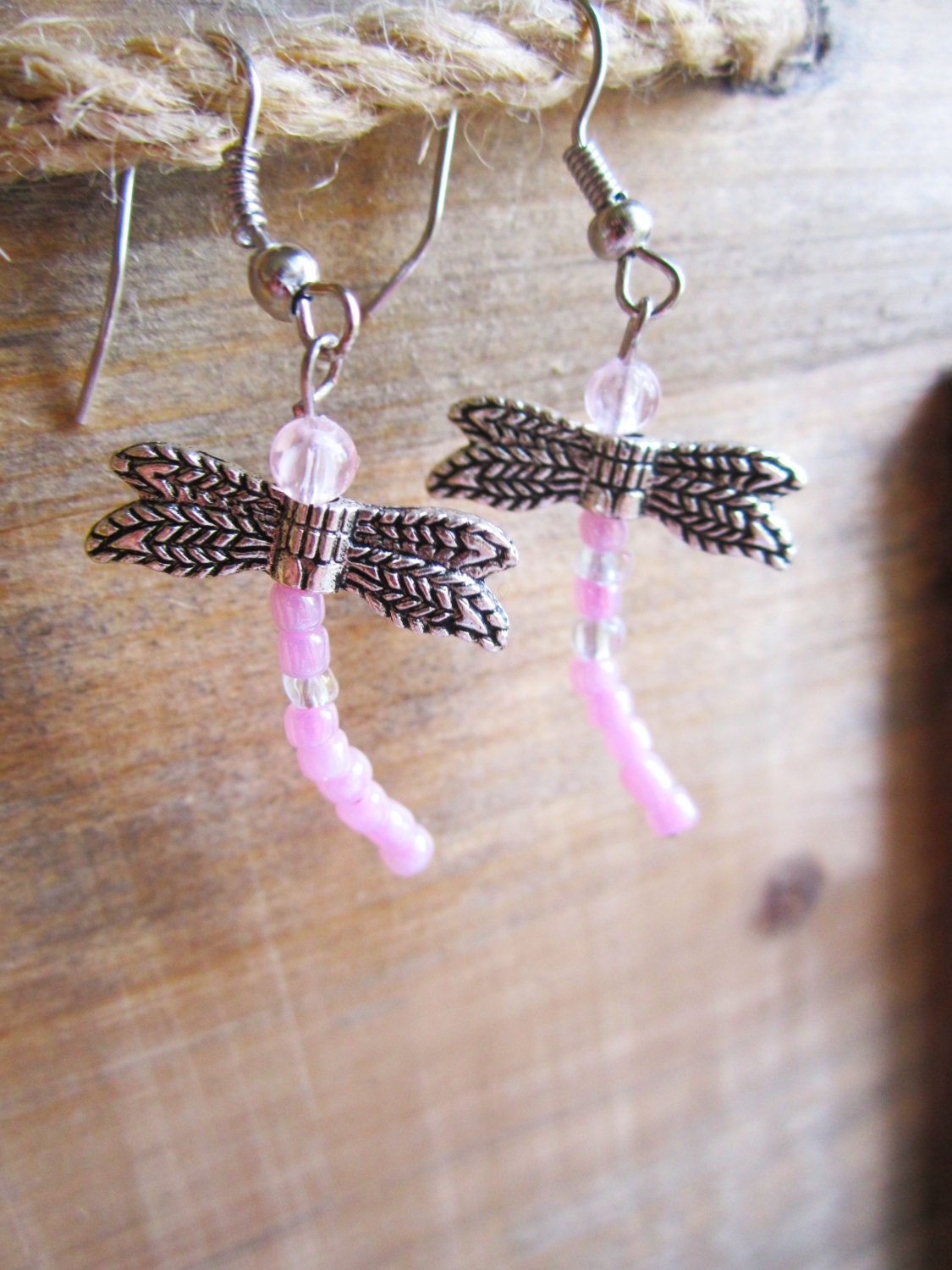 Soft Pink Dragonfly Glass Beaded Earrings