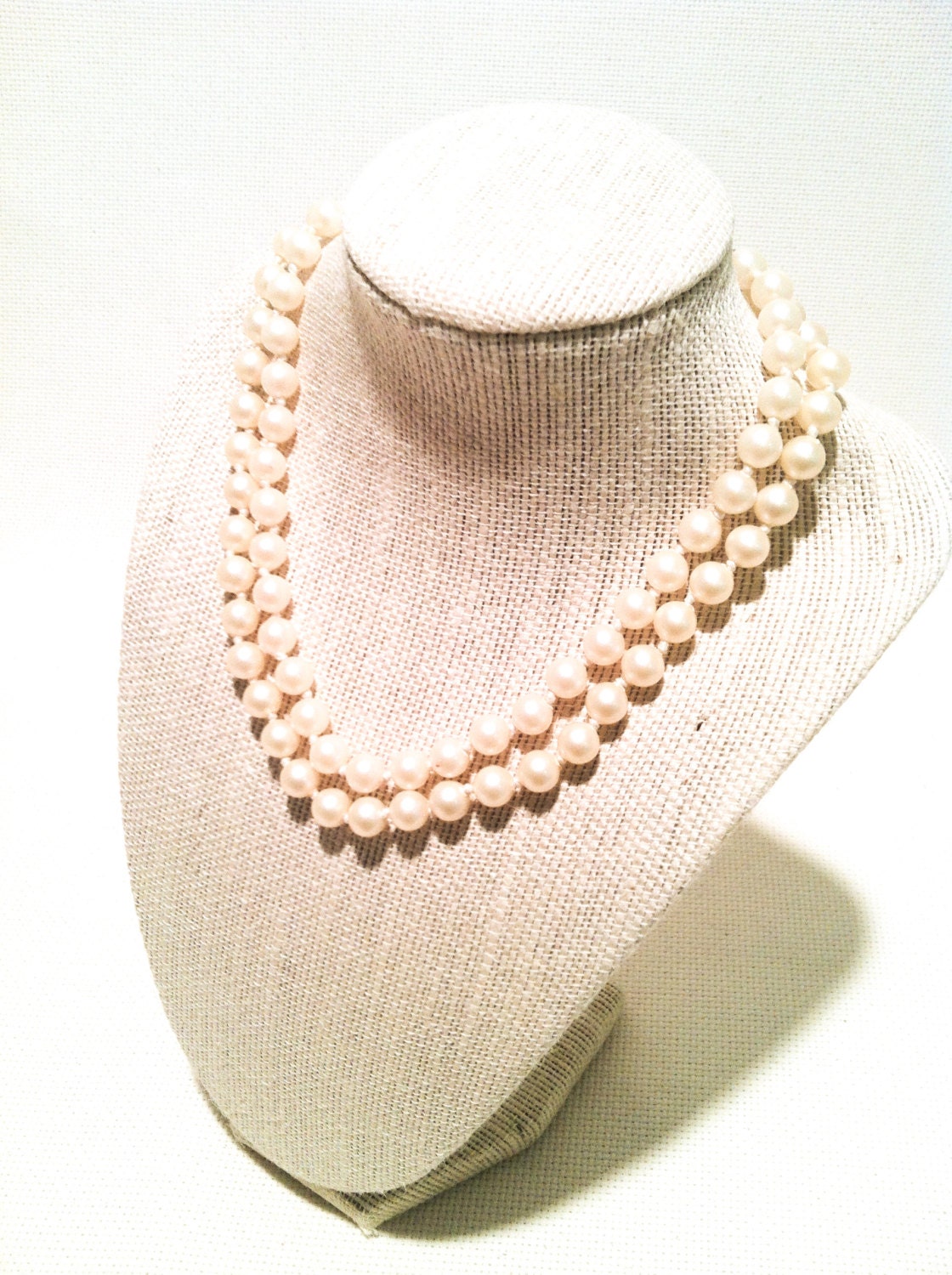 1940s Pearl 2 Stranded Necklace, Choker, Vintage Bridal Jewelry by STAR