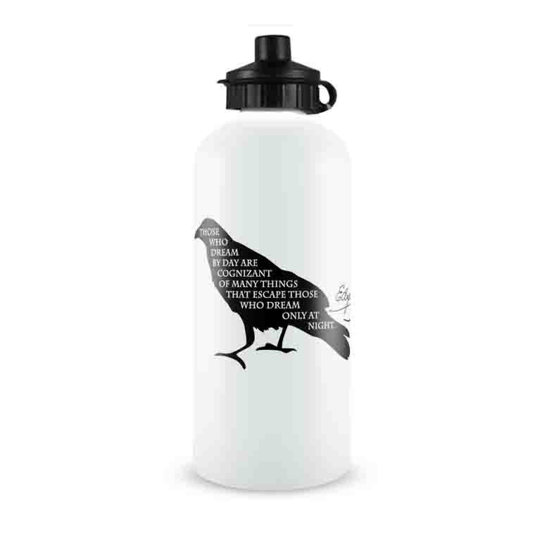 Poe Raven Water Bottle with Quote and Signature