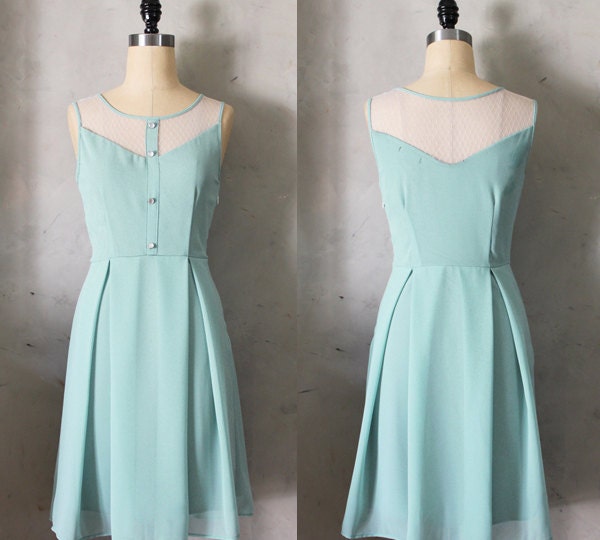 PETIT JARDIN - BASIL Dusty mint dress white lace neckline // retro // vintage inspired // pleated skirt // bridesmaid dress // garden
