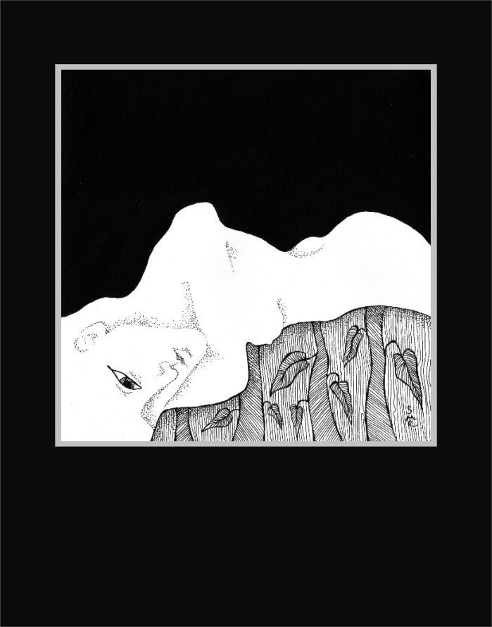 Modern nude drawing Black and white art print Nude pen and ink drawing Abstract nude Erotic art