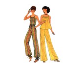 70s Vintage Sewing Pattern Pullover Drawstring Halter Top Wide Leg  Drawstring Pants Size 6-8 Bust 30 - 32 Simplicity 7486