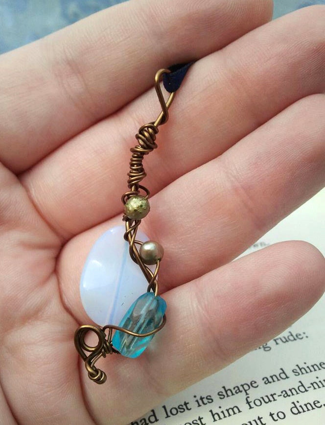 Wire Wrapped Opalized Glass Pendant