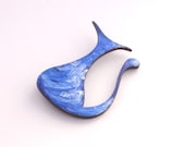OOAK Cobalt Blue Modern Wood Brooch, Abstract Sea waves, Cat Brooch, Cat Pin,  Abstract Cat
