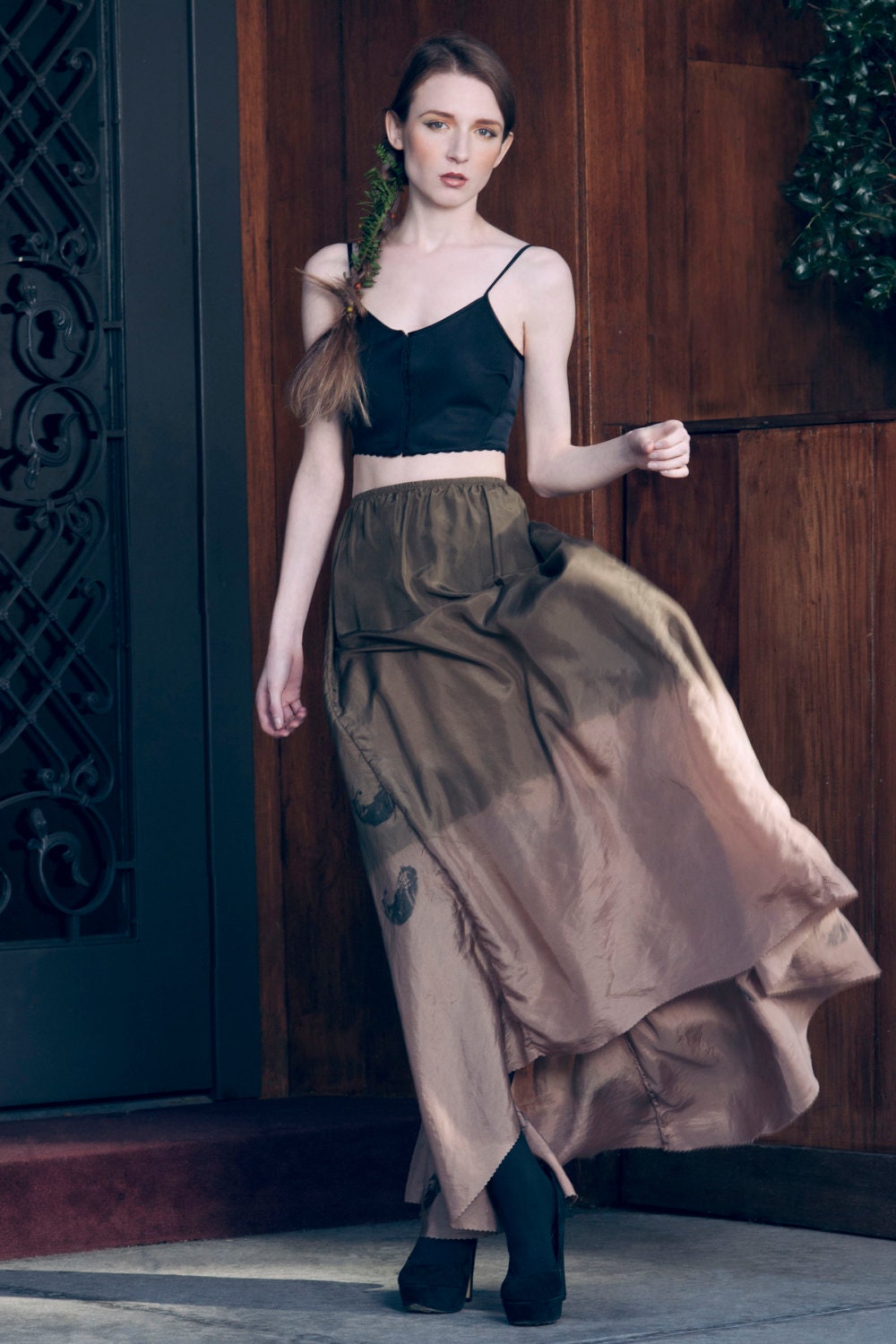 Ombre Silk Flowing skirt - Olive