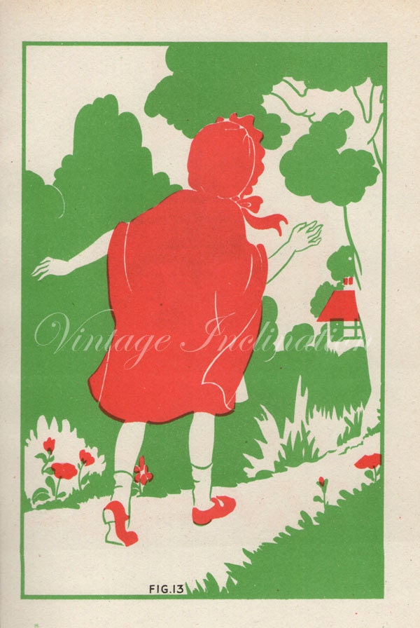 1920s Nursery RED RIDING HOOD, Book Plate chart color illustration