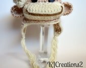 Beige Sock Monkey Hat-0-3 Months