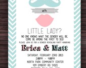Printable Gender Reveal Party Invitation - Mustache and Lips - Chevron