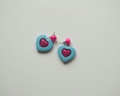 Magical Girl Heart Earrings - Blue/Fuchsia