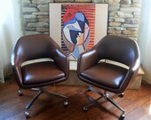 1979 Saarinen for Knoll Executive Arm Chair Iconic MID CENTURY MODERN  Office Chairs Rolling Wheels Swivel X Base Cognac Brown Faux Leather