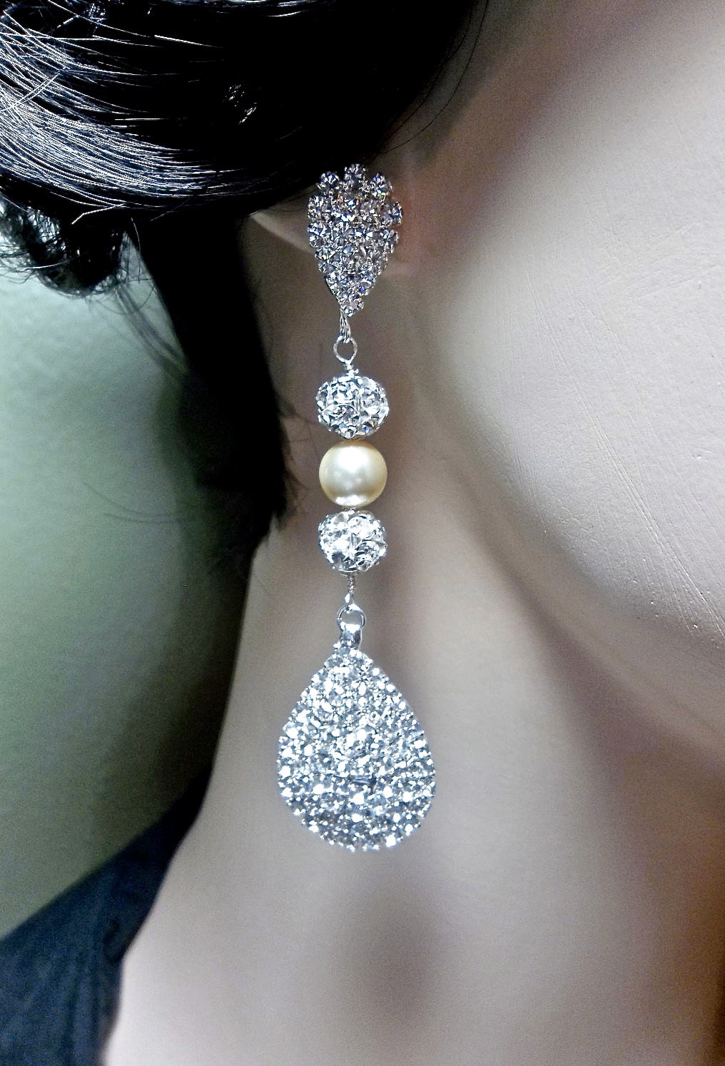 Rhinestone earrings - 3" - Long - Super Sharp - Long and Lux - Statement earrings - LOLA -