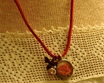 Flower, Bee, Pink Leather Necklace N22