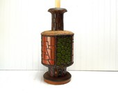 SALE Mid Century Modern Brutalist Orange Green Ceramic Lamp