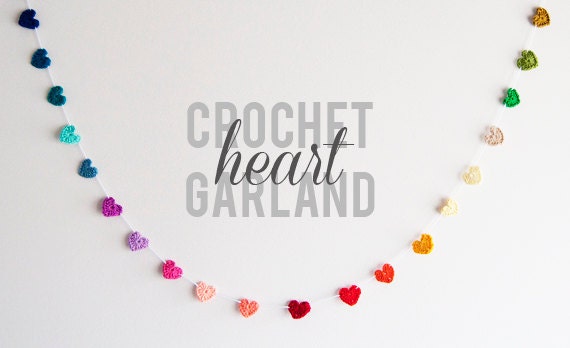 Crochet cotton tiny hearts garland in 24 different colors. Customizable