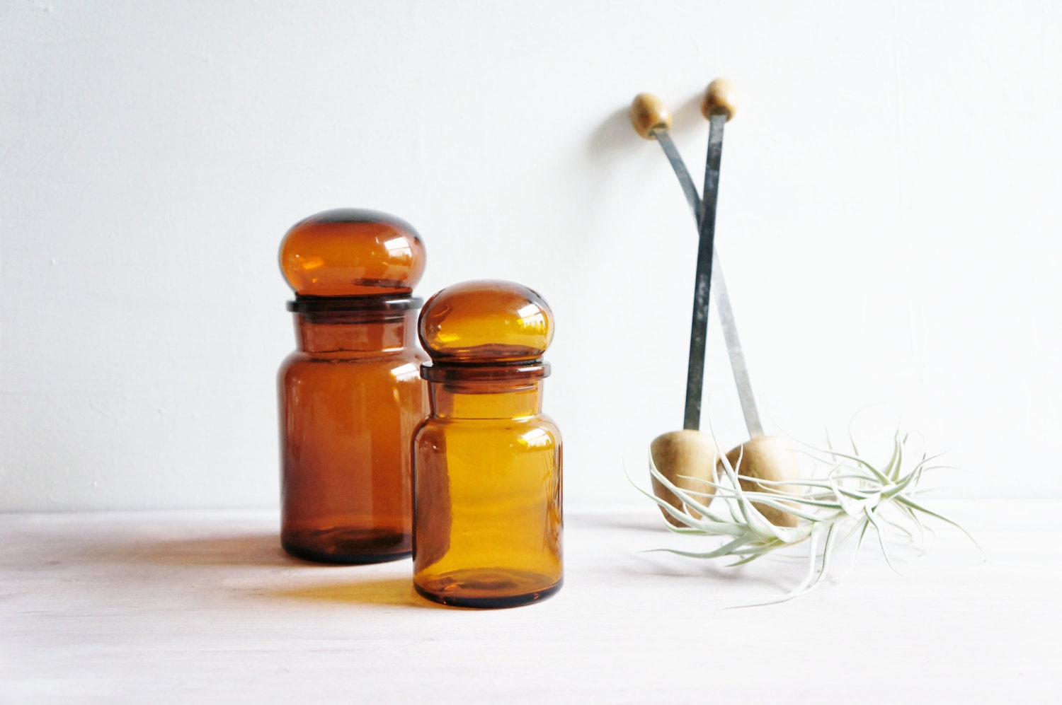 Vintage Apothecary Bubble Jars, Amber, Set of 2- Free Shipping