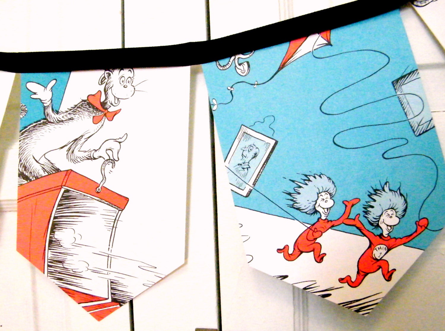 dr suess' The Cat in The Hat bunting banner, vintage repurposed children story book, bedroom / birthday garland, gift under 20