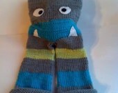 Monster Booty Knit Pant Set - 6 - 12 Months Size - Blue, Lime Green, and Gray