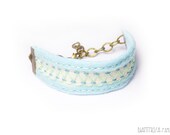 Felt embroidered bracelet. Light blue, white, mint. Pastel colors for spring and summer. Hand embroidery