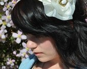 On Sale Yellow Whimsy Flower Headband/Clip Combo, Cream and Yellow Dot Headband, Woven Headband, Flower Clip, Handmade